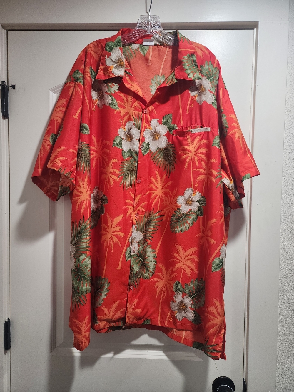 King Kameha Hawaiian Shirt Red Hibiscus Palm Tropical Aloha Button Up 5XL